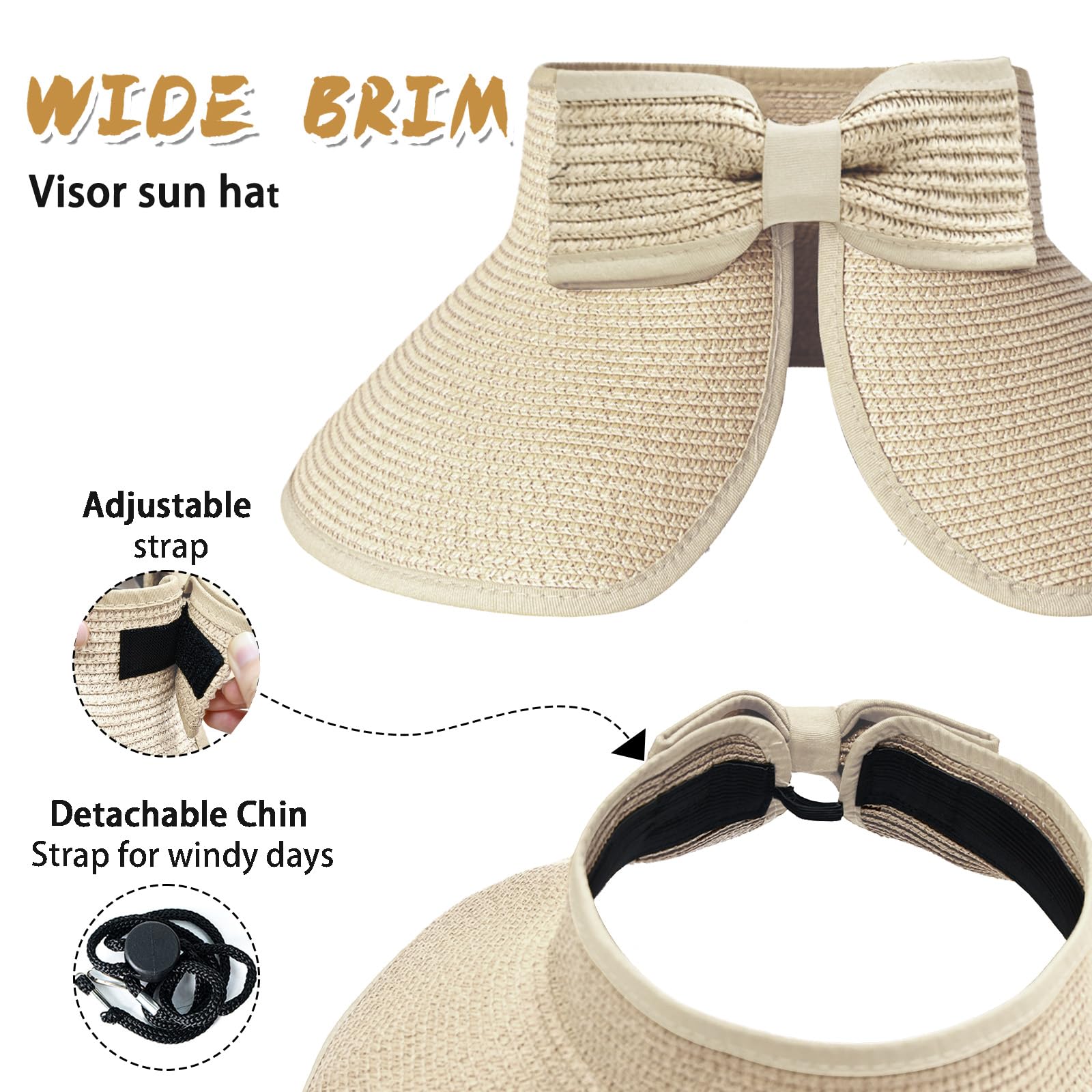 2 Chapeaux De Soleil Pliables Pour Femme Avec Ouverture Pour Queue De Cheval - Protection UV - Blanc Cassé Et Rose Glacé - 3