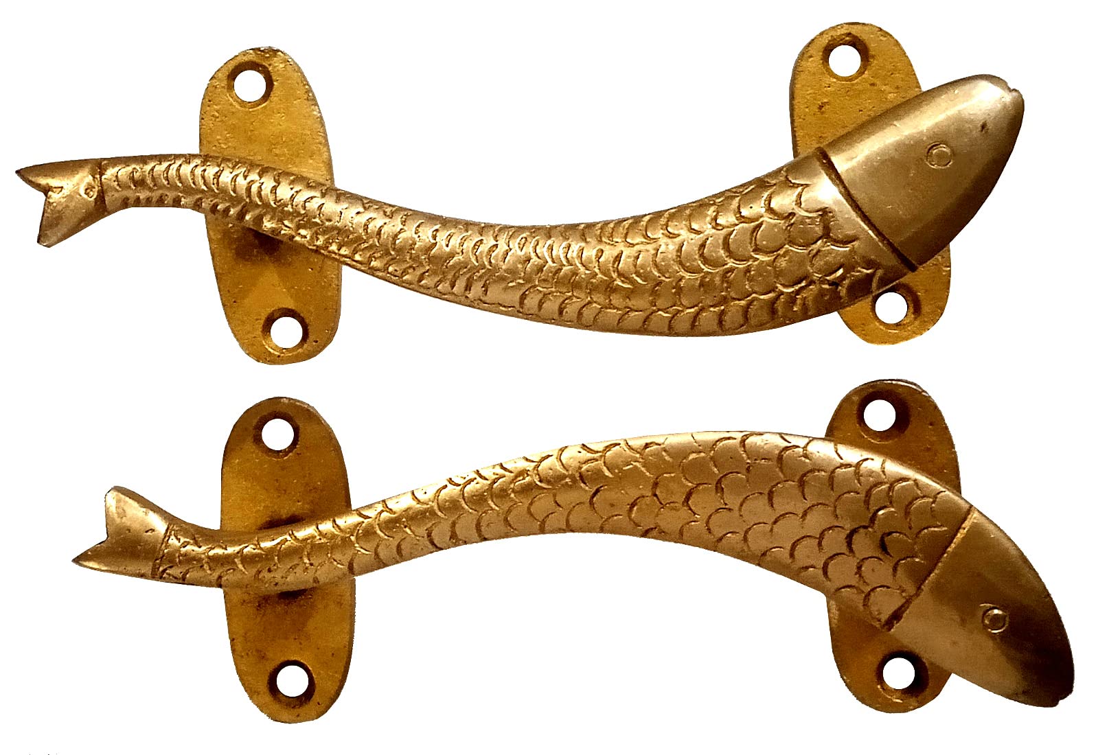 Purpledip Brass Handle Set of 2: Dolphin Fish Shape Vintage Design Opposing Grips for Doors Windows Dresser Cupboard Drawer 5.5 Inches Long (11024C) - Image 3