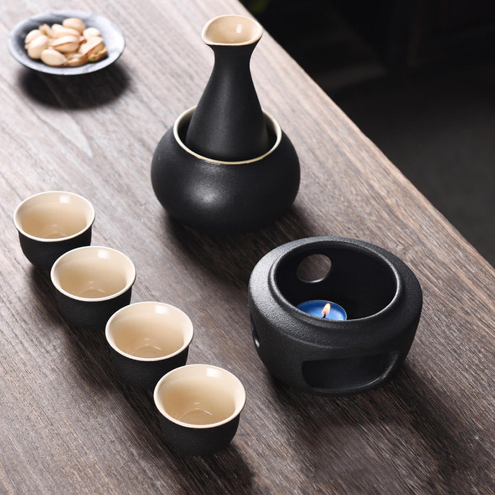 Gralara Service à Saké En Céramique avec Réchaud Traditionnel, Cadeau pour Restaurant à Domicile