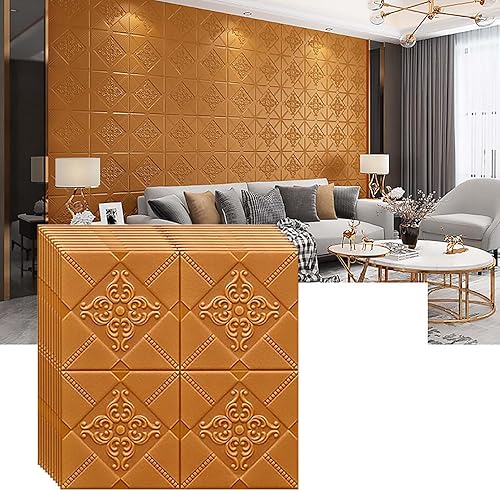 HAILM Paneles de pared 3D de 27.6 x 27.6 in, autoadhesivos, papel tapiz de pared con textura de flores de espuma, para dormitorio, cocina, chimenea,