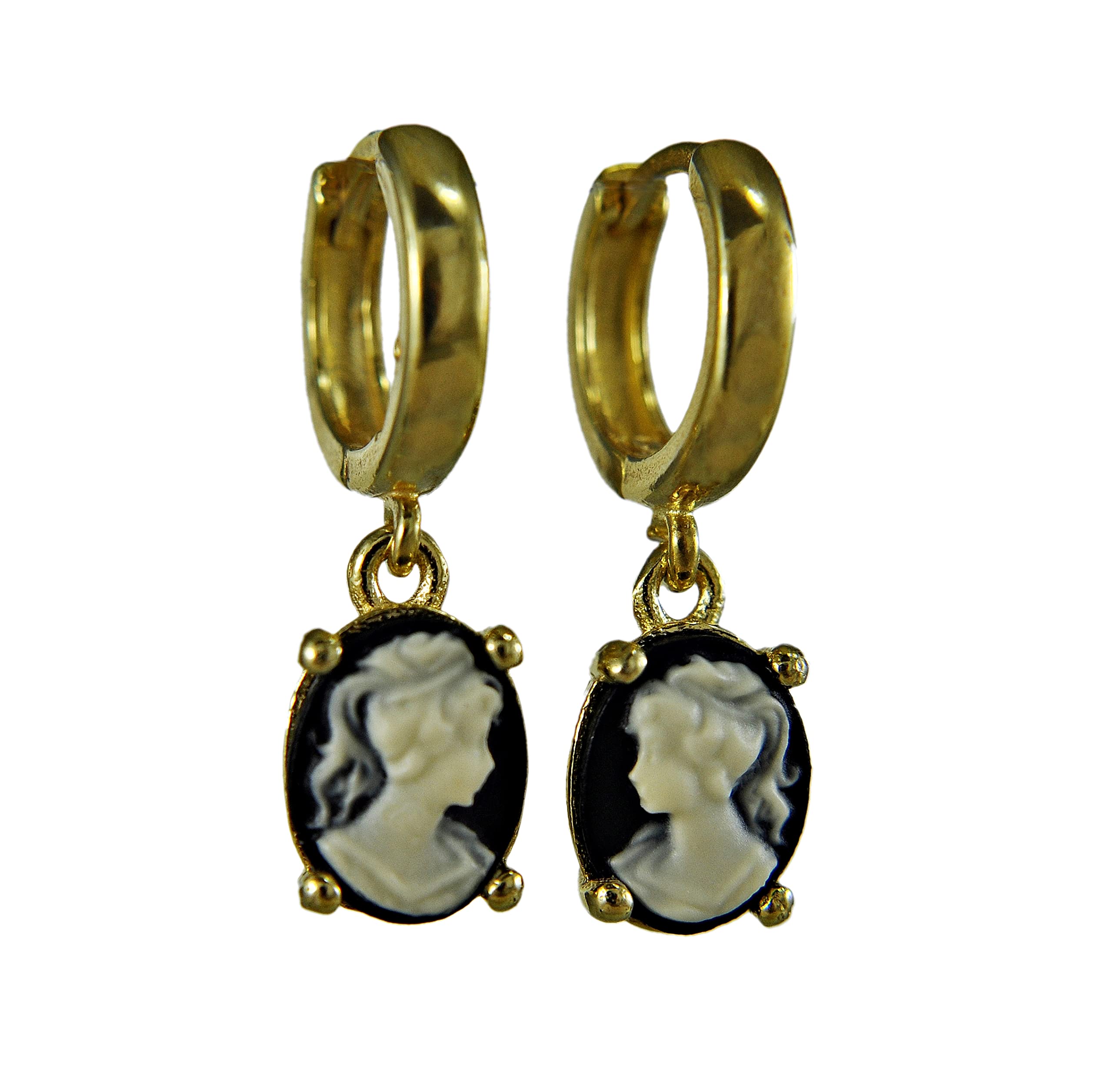 925er vergoldetes Silber - Creolen - 14k Vergoldet- Lady Cameo - Vintage Style - Hängeohrringe - Hochzeit - Geschenk für Mama -