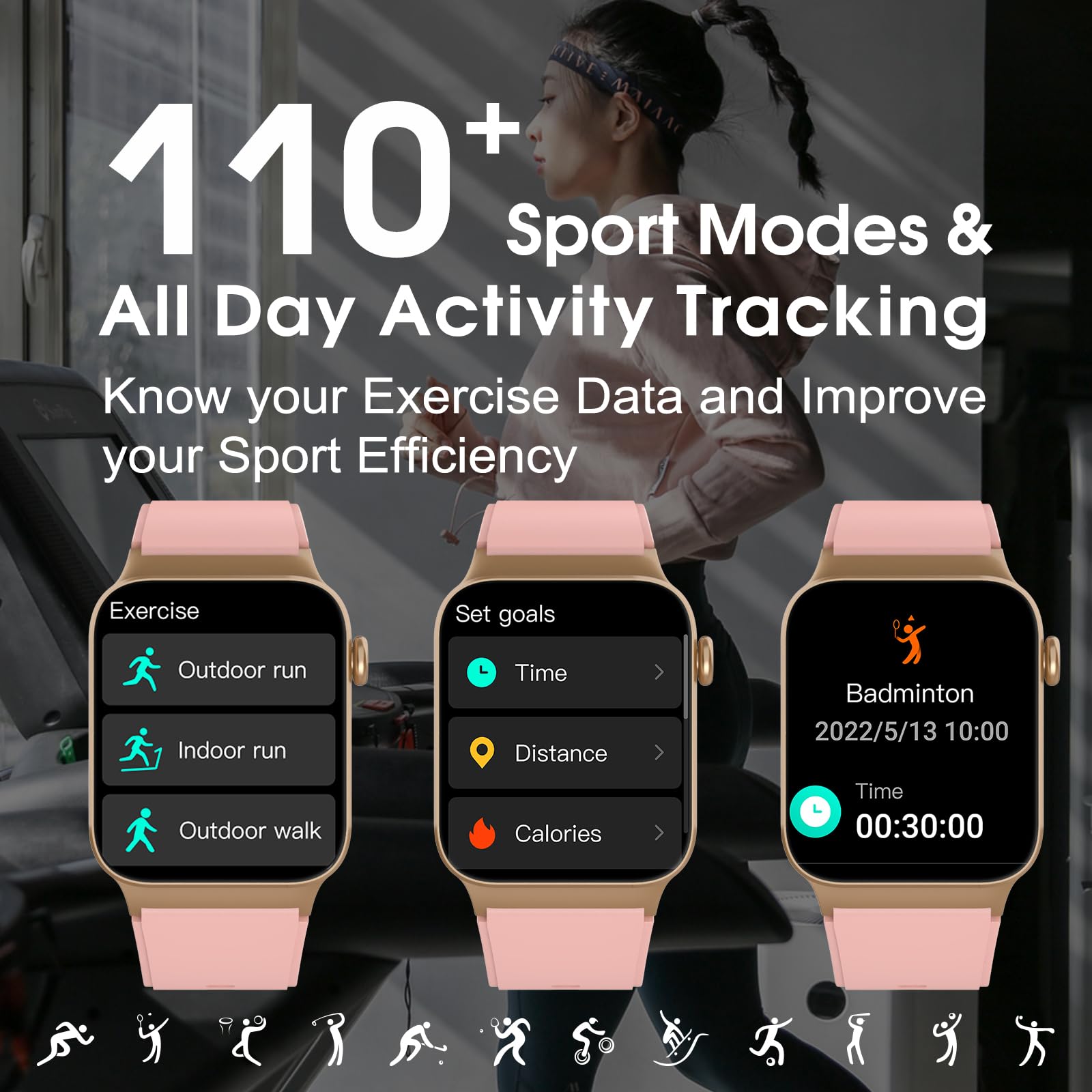 STECEi Smartwatch Uomo Donna Rispondi/Effettua Chiamate, 1.85" Orologio Smartwatch con 113 Sportivo, Impermeabil IP68 Sportivo Watch con Contapassi/Sonno/Cardiofrequenzimetro, Fitness Watch Oro Rosa