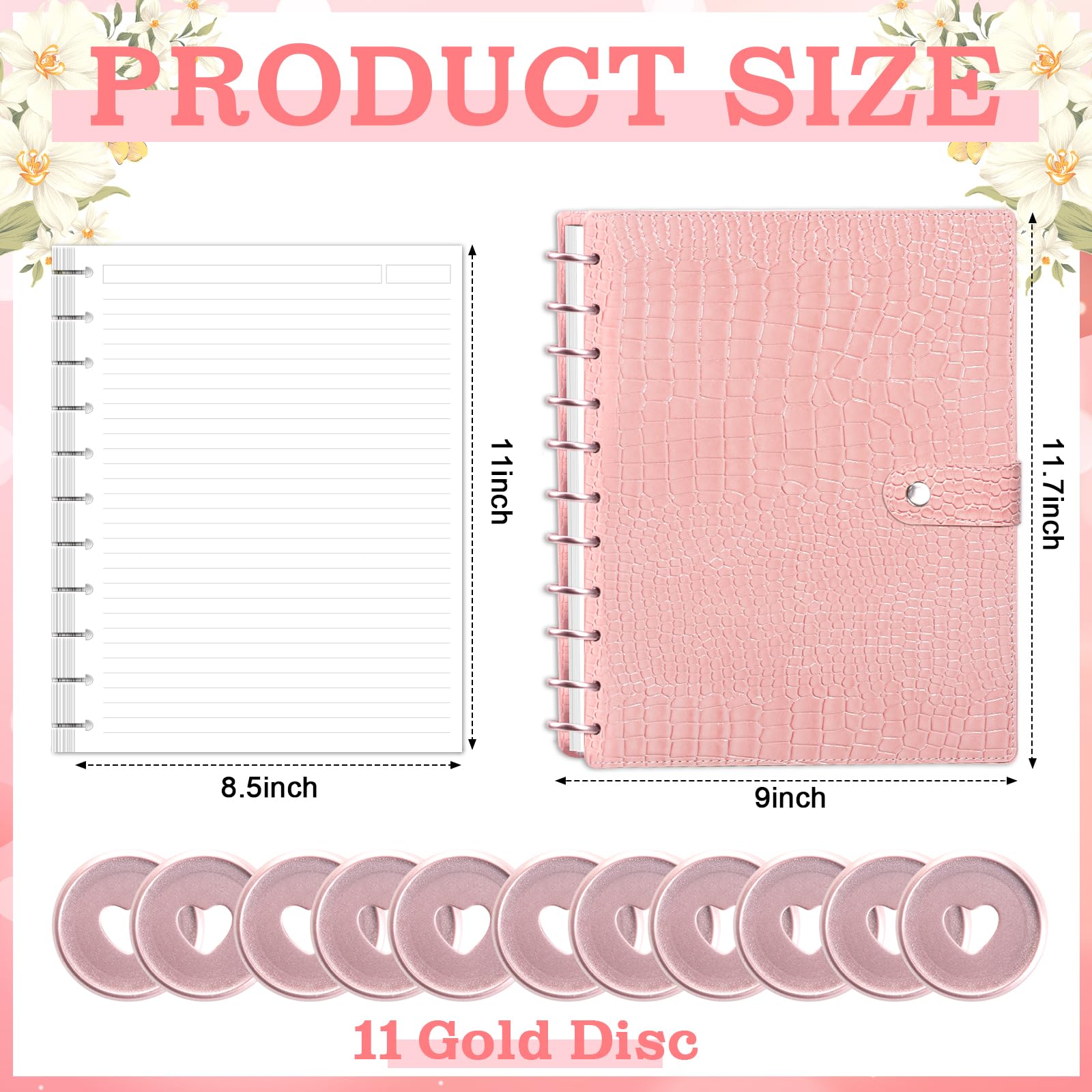 SKLENICE Cuaderno encuadernado en disco de piel de 8.5 x 11 pulgadas de ancho, 60 hojas, cuaderno encuadernado en disco y juego de discos, cuaderno personalizable con espiral