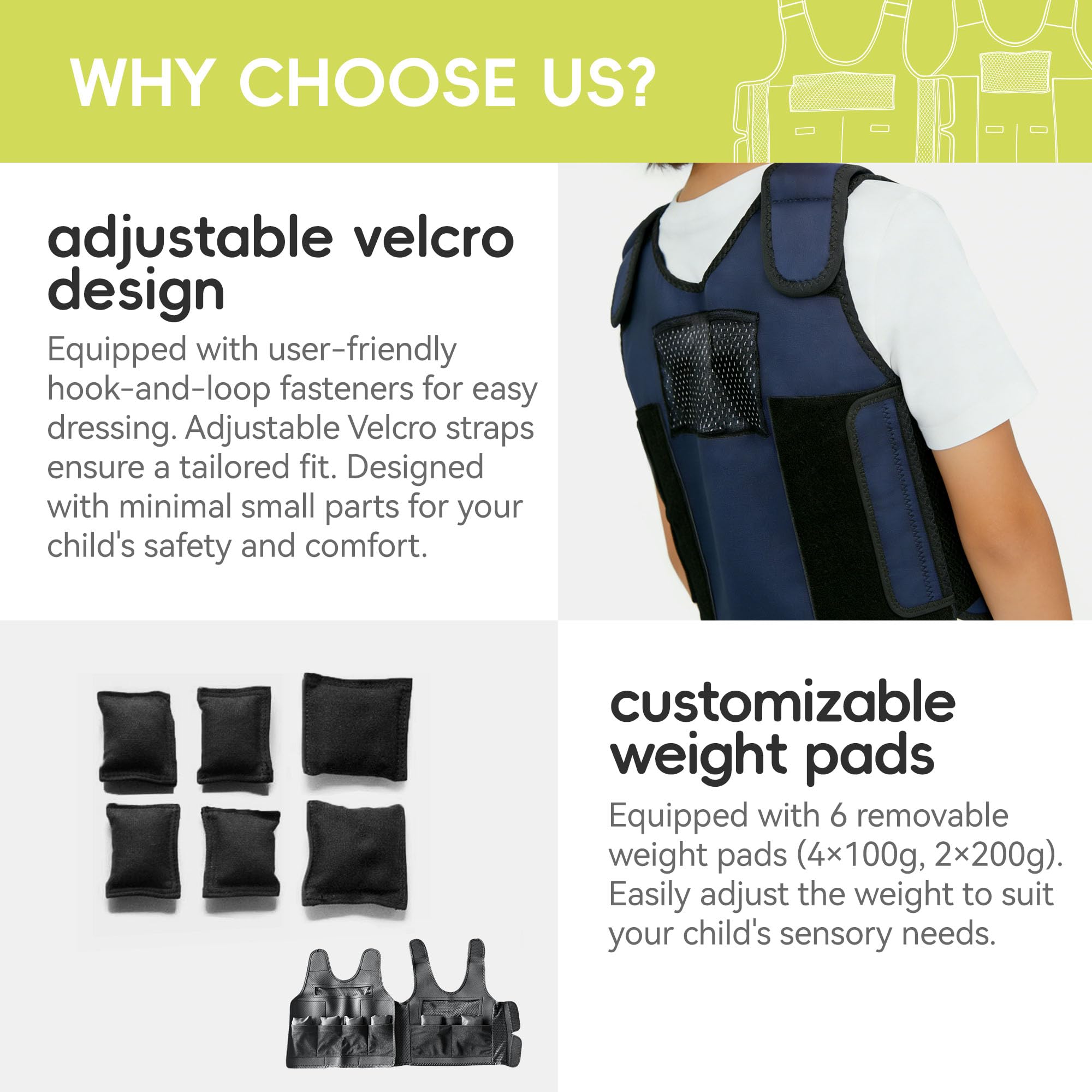 Gewichtsweste für Kinder mit ADHS, Autismus & Angst – Therapieweste zur Beruhigung & Konzentration – Beschwerungsweste inkl. verstellbarer Gewichtspads – Sensory Vest & Body Sock Set