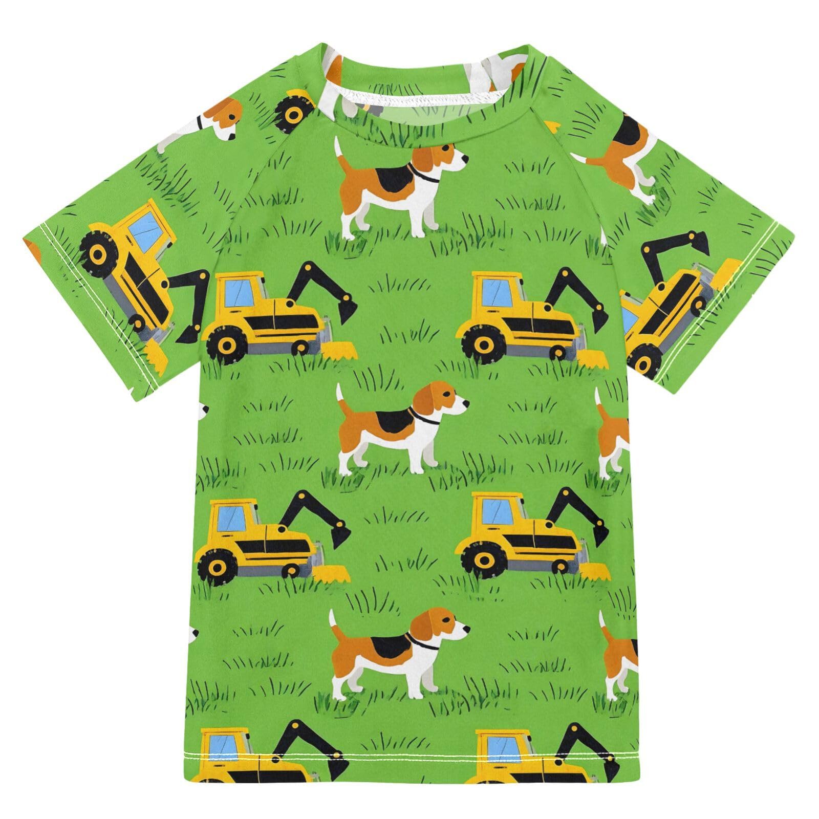 Boys Rash Guard Short Sleeve Swim Shirts for Boys Dog Truck Print Sun Protection 7-8T
