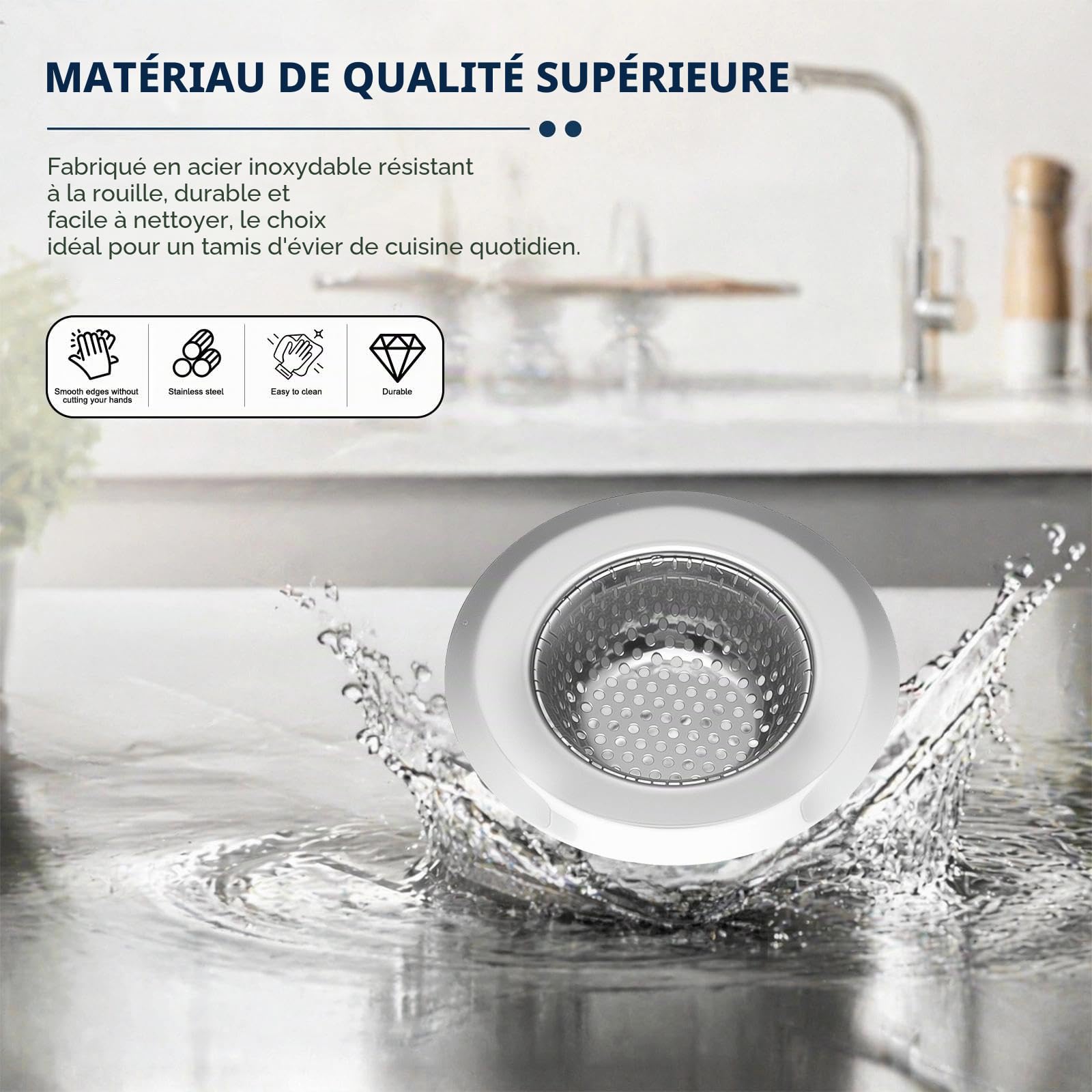 4 Pièces Filtre Evier Cuisine, Acier Inoxydable Filtres de Vidange D'évier, Argenté Filtre Lavabo Salle de Bain, 9 cm Grille Evier Cuisine, pour D'évier, Salle de Bain, Cuisines