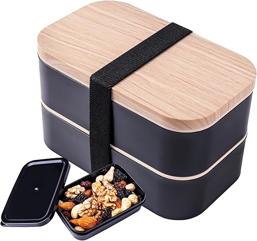 Miniatura 1 de Caja Bento apilable con utensilios apta para microondas, compartimento de preparación de comidas todo en uno, contenedores de almuerzo resistentes a