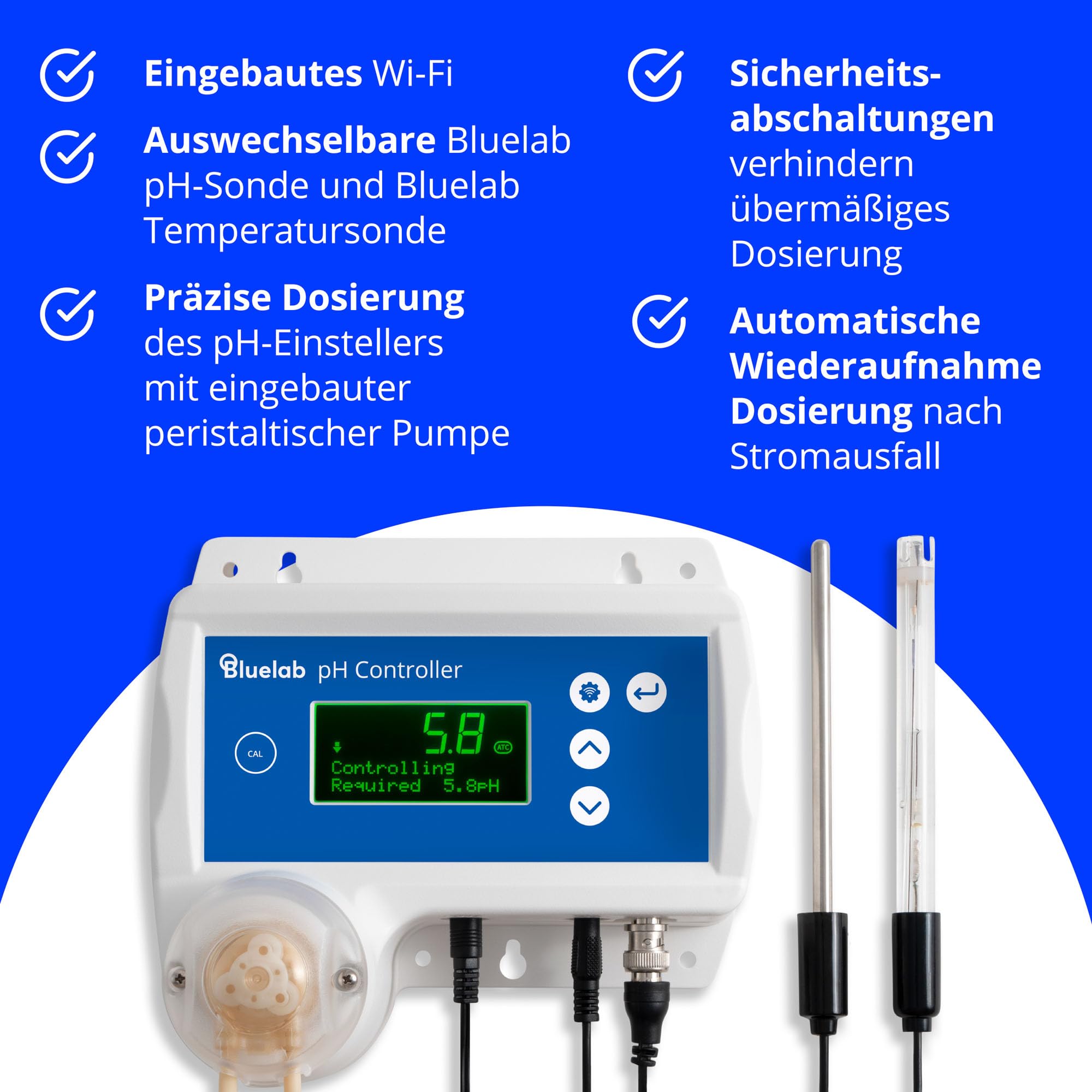 Bluelab pH Controller Wi-Fi – 24/7 pH-Überwachung im Reservoir, automatische Dosierung, Edenic-Integration, austauschbare Sonden, Sicherheitsfeatures – Für Hydrokulturen & Zimmerpflanzen