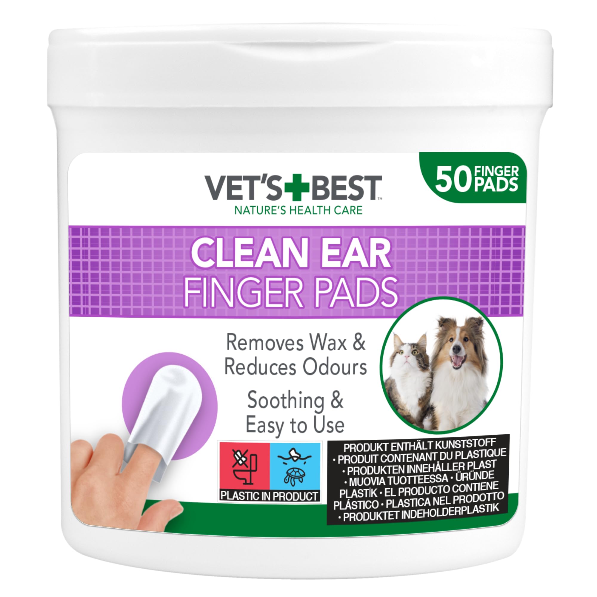 Vet's BestEar Relief Finger Wipes | Ear Cleansing Finger Wipes for Dogs | Sooths & Deodorizes | 50 Disposable Wipes