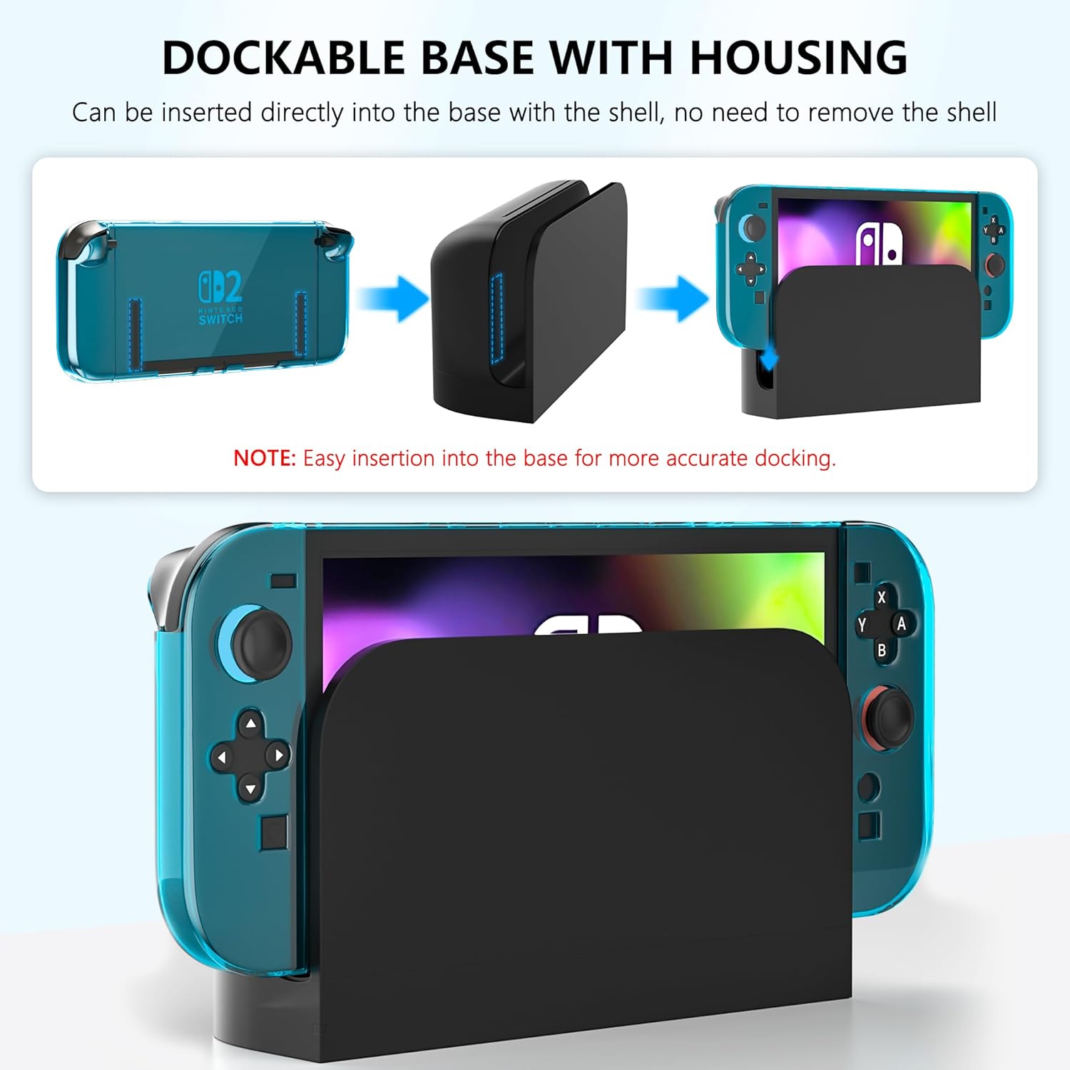 [Improved Easy Dockable Version] Clear Blue Case for Nintendo Switch 2, FANPL Protective Cover for Switch 2 and JoyCon Controller - Strong and Durable, Not Easy to Fall Off - Image 3