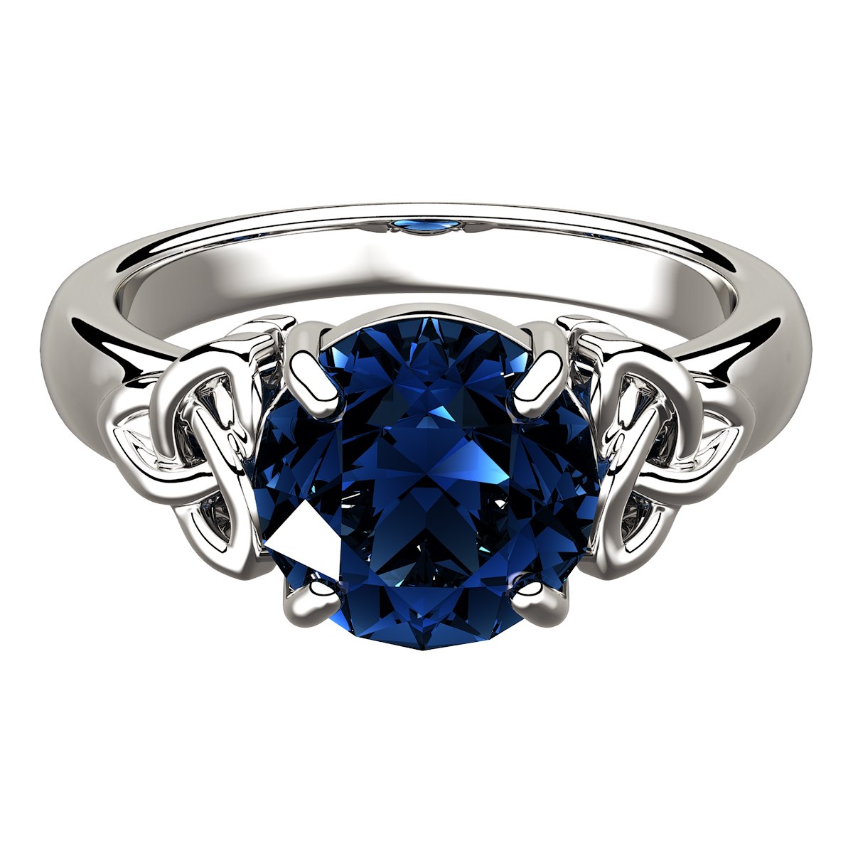 Anillo Celta Plata de Ley Piedra Grande de Color Zafiro Azul Adornado con Nudos de Trinidad en Caja de Regalo para Mujeres