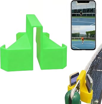 Tennis Net Camera Mount, Support Pour raquette de Tennis, Secure Phone & Action Camera Holder with Clip for Net & Fence, Immortalisez VOS Moments sportifs les Plus palpitants Green