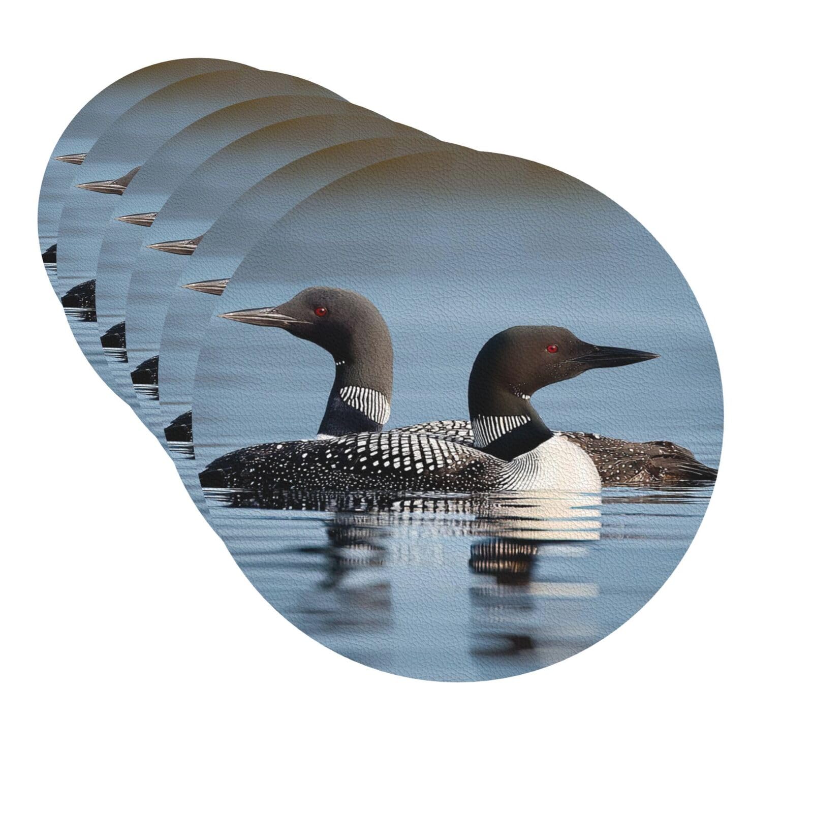 Mxzerfkgla Round Shape Drink Coasters Set Of 6 Decorative Leather Coasters Loon Birds Coasters For Drinks Cups Mugs Mat Pads Absorbent Non-Slip Coasters For Coffee Table Kitchen Bar Home Decor