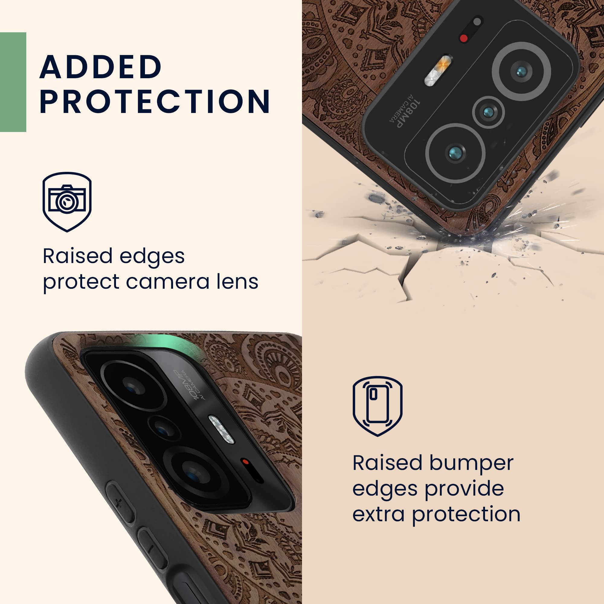 Custodia Xiaomi 11T/11T Pro In Legno Naturale - Cover Protettiva Con Bumper In Silicone, Marrone - Foto 4