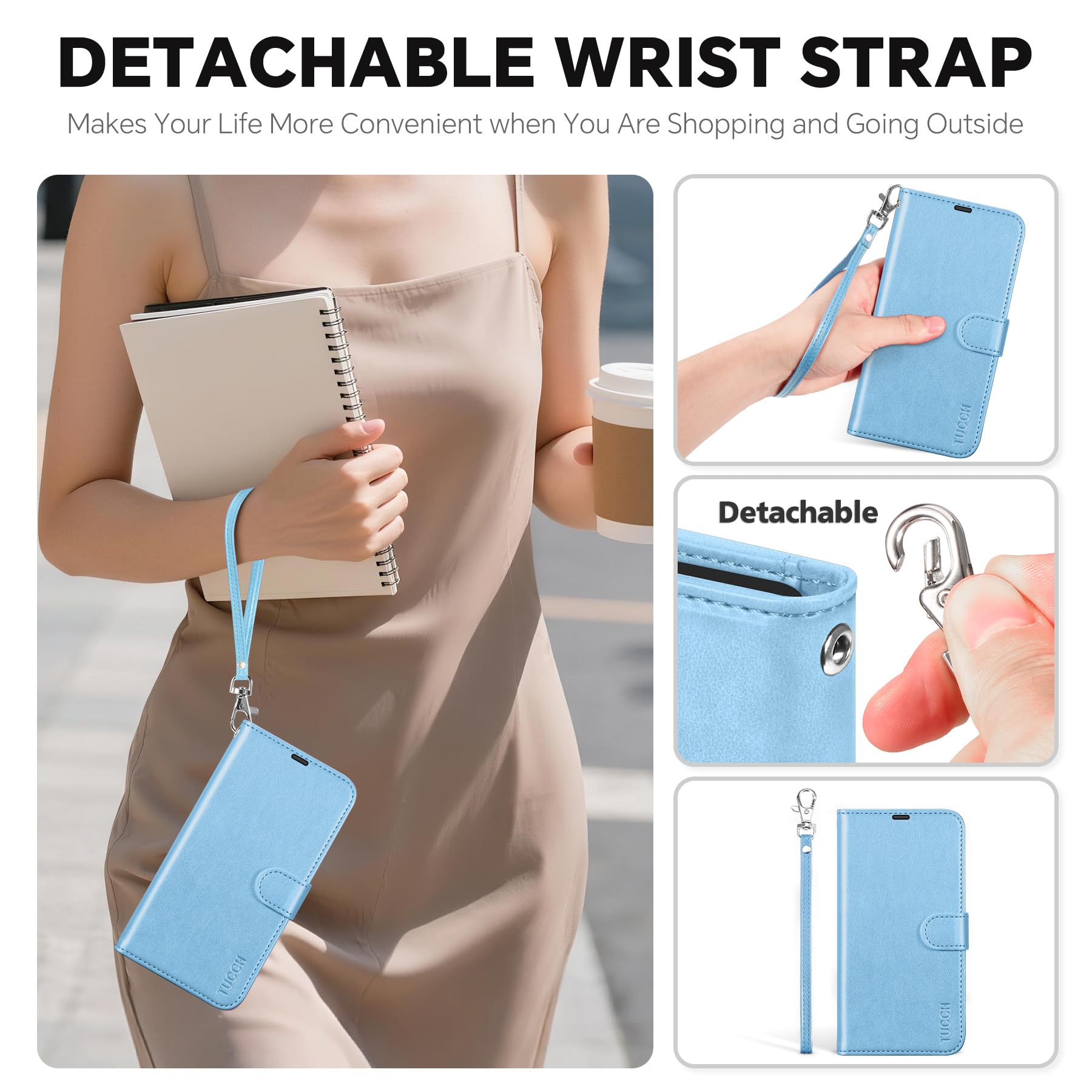 TUCCH Custodia per Galaxy S26 Ultra, 2 in 1 Rimovibile Cinturino Cover Magnetico Blocco RFID Porta Carte Portafoglio Pelle Sintetica TPU Supporto Protezione per S26 Ultra 5G (6,9"), Blu Brillante