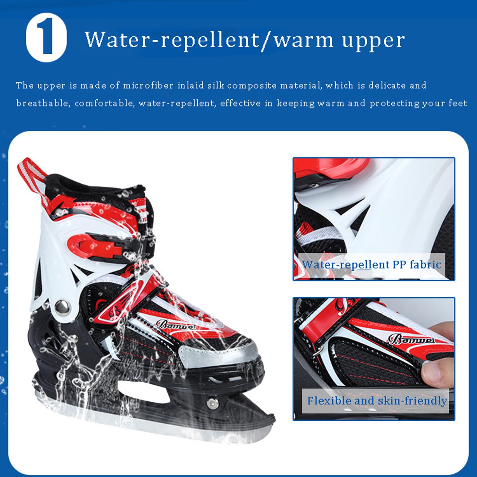 Patins à glace Ice Skates pour Les Adolescent Garçon Fille,Patins À Glace avec Système De Laçage Rapide Et Boucle À Poussoir pour Un Maintien Sûr,Patins réglables en 4 tailles（Trois couleurs）