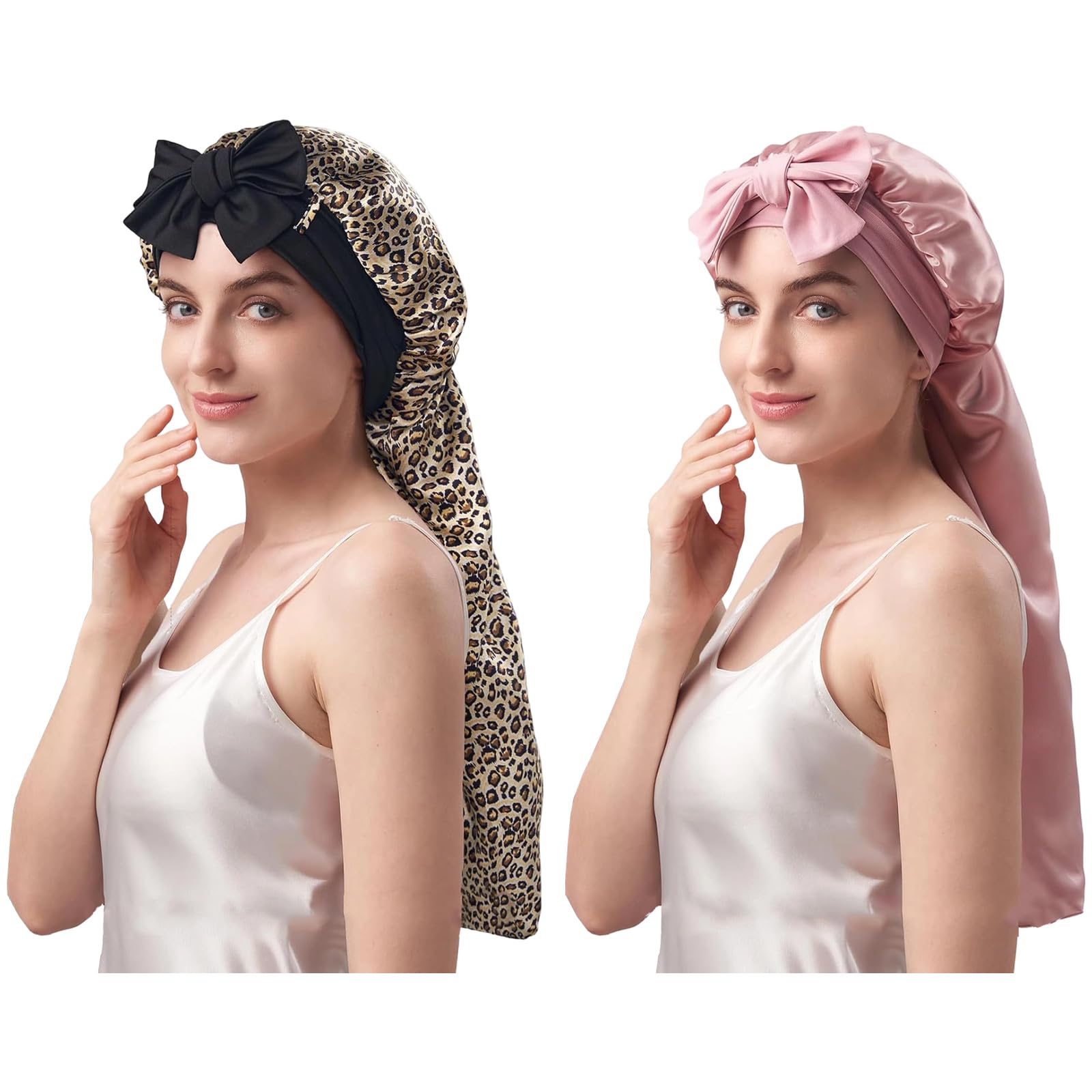 Gorro de moda para dormir elástico para cabello rizado, suave para la noche, diadema de seda