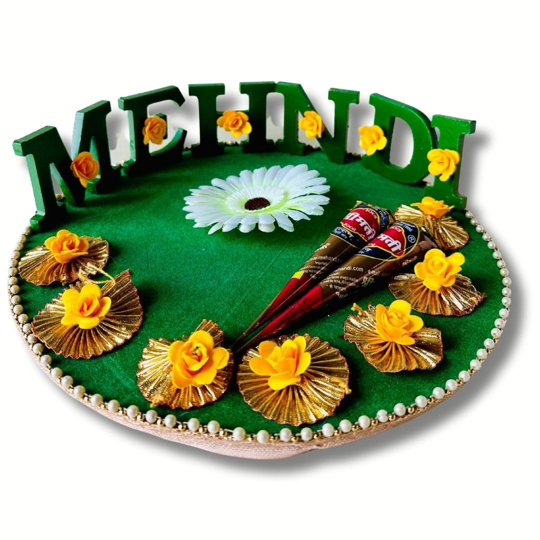 Decorated Mehendi Board with Free Mehendi Cones (2) for Bride and Groom Wedding-image-46