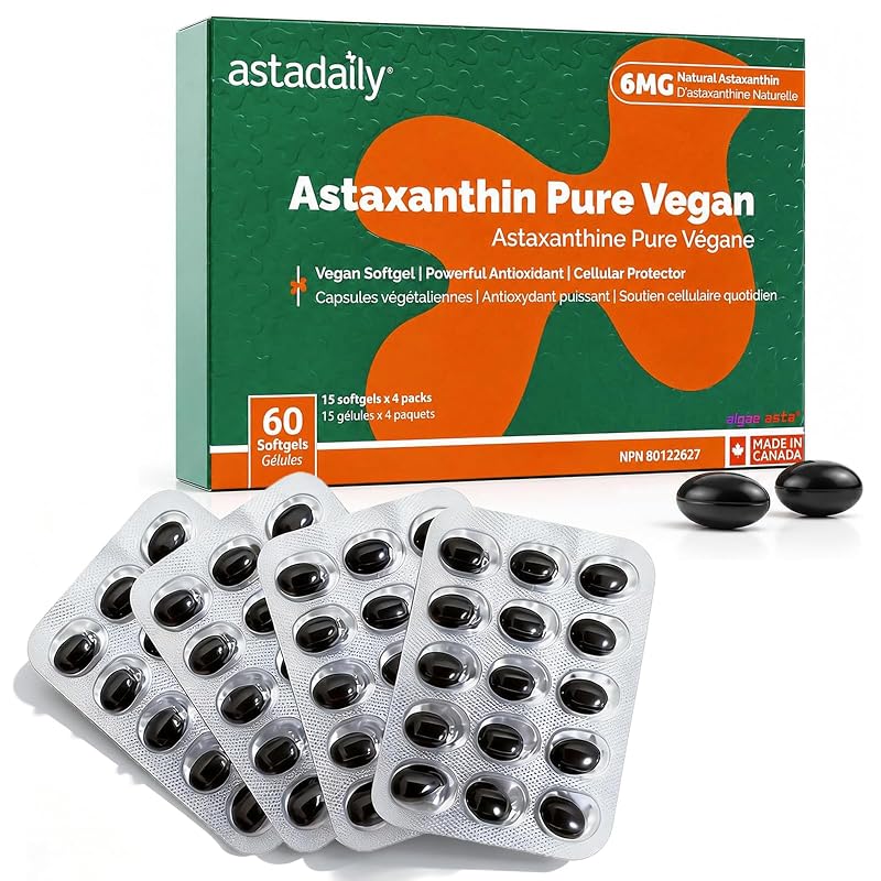 AstaDaily Suplemento de Astaxantina 6 mg, 60 cápsulas softgel