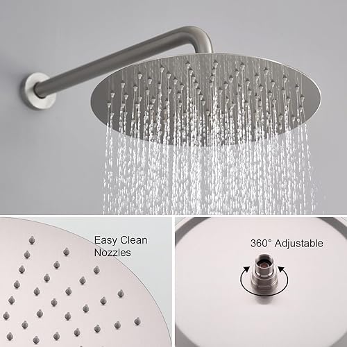 Miniatura 10 de Sistema de ducha termostático de 10 pulgadas, cabezal de ducha de lluvia de 10 pulgadas, rociador de mano de 3 ajustes, juego completo de baño