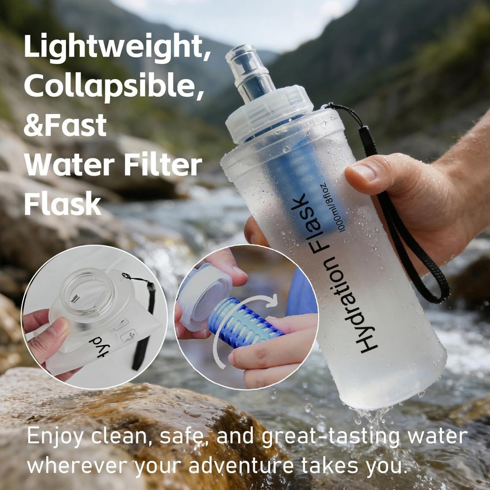 Borraccia Filtrante Soft Flask Pieghevole Da Esterno Con Purificatore Da 1