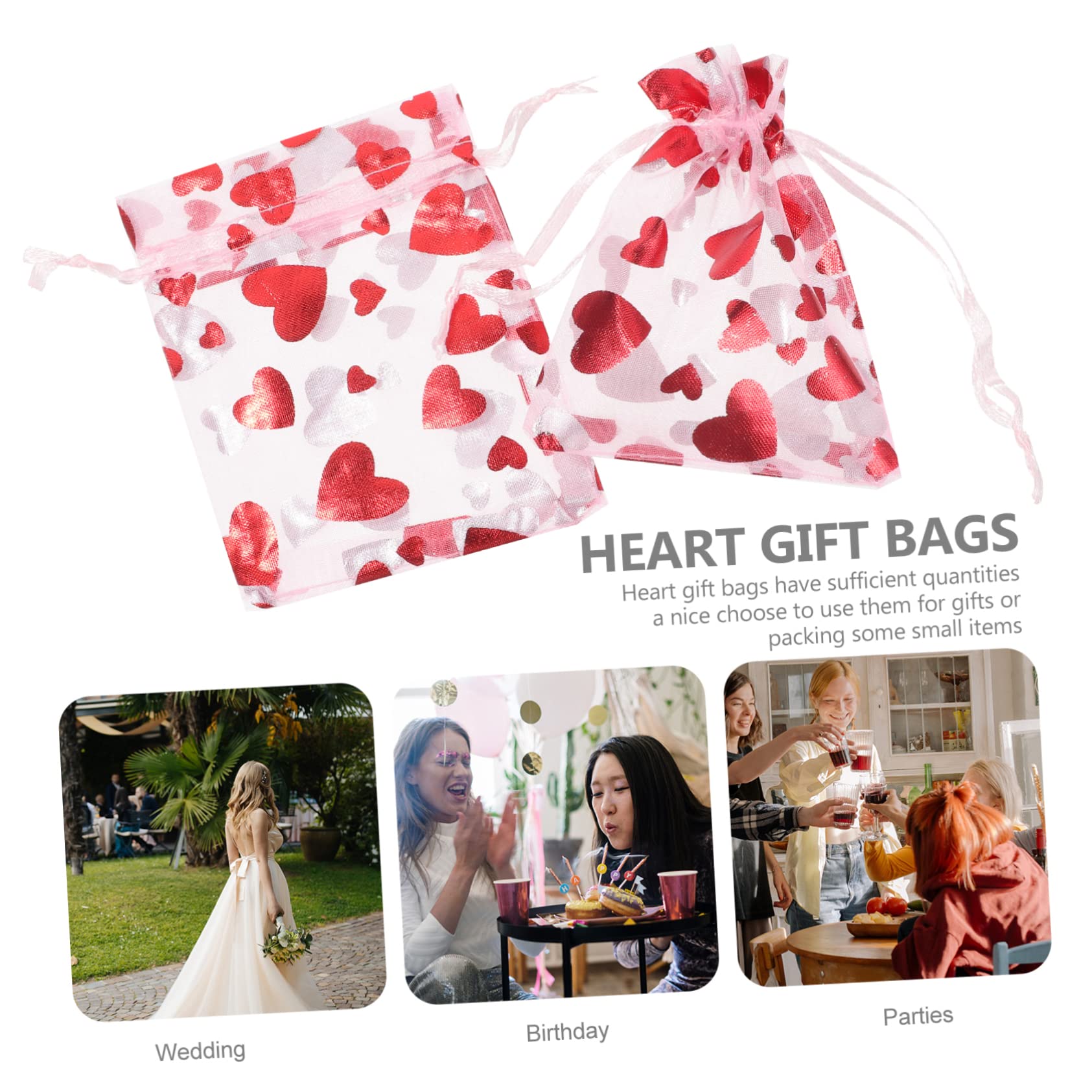 Beavorty 3 Set Di Sacchetti in Organza A Forma Di Cuore Per Sacchetti Per Piccole Imprese 100 Pezzi * 3