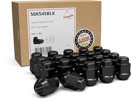 Wheel Accessories Parts 20 piezas M12x1.5 12x1.5 rosca Bulge Bellota 1.38 pulgadas 1.378 in largo tuercas negras 13/16 pulgadas 0.827 in hexagonales