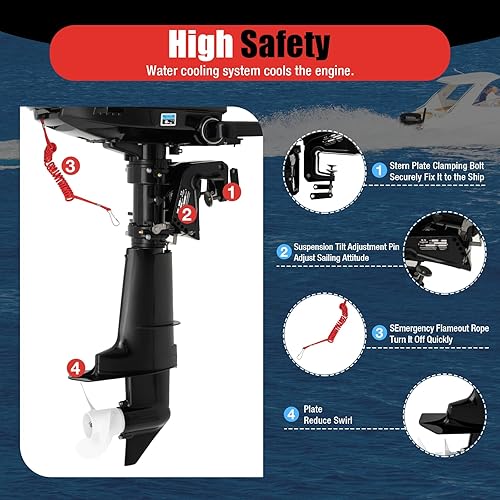 Miniatura 4 de Motor fuera de borda, 4 tiempos 6.5 hp motor de barco de alta resistencia motor de barco de pesca con sistema CDI sistema de refrigeración por agua