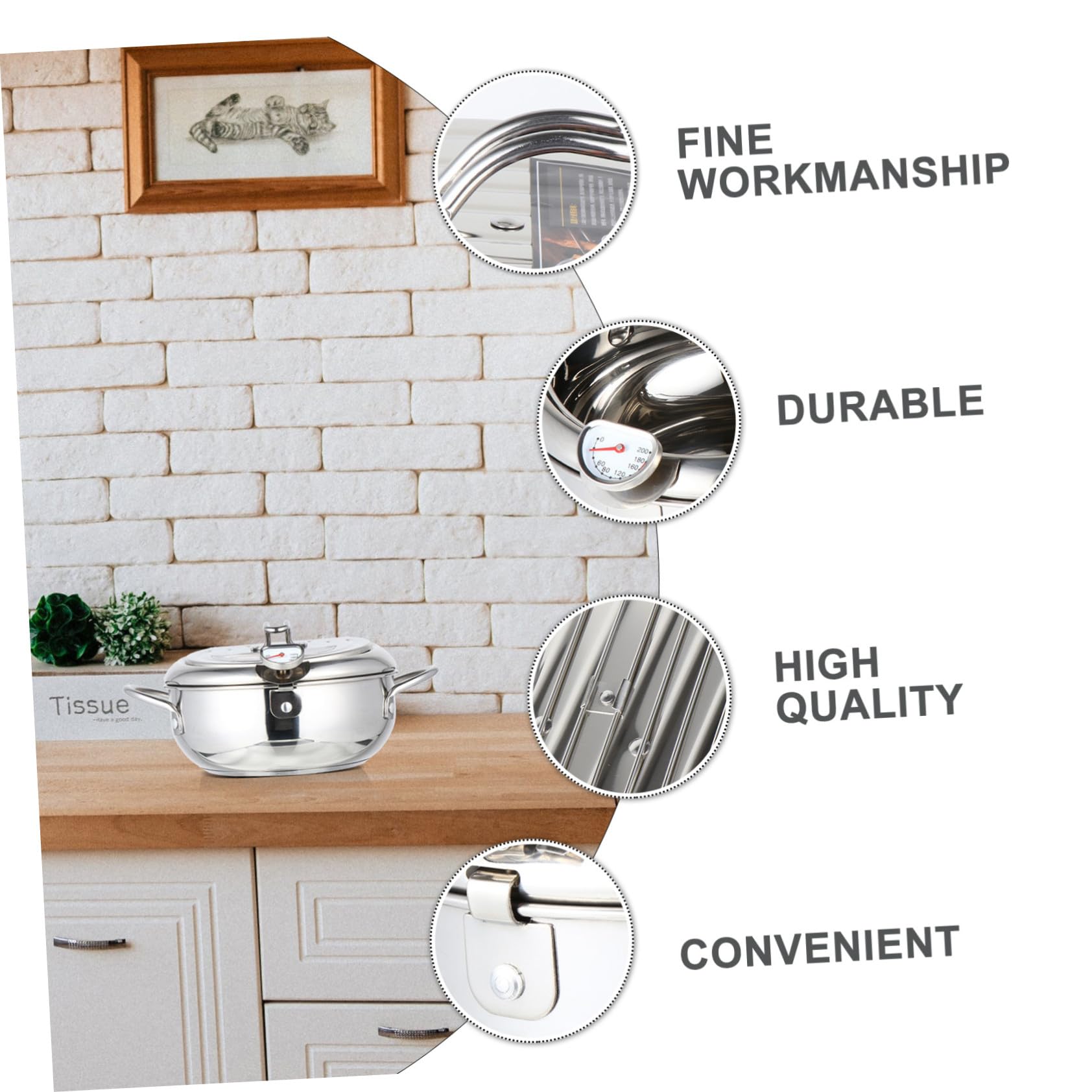 STOBAZA Friteuse Inox avec Thermomètre Poêle Profonde Compatible Gaz et Induction Contrôle Précis Température pour Friture Japonaise Tempura Ustensile Acier Inoxydable