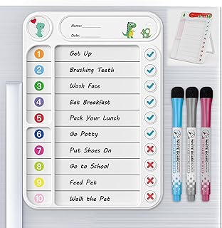 Magnetic Chore Chart for Kids, ADHD Task Tracker Easy-Check Routine Dry Erase Board, to-Do List Planning Tool with Stand for Fridge/Desk/Home/School, 6 Reusable Sheets, 3 Markers