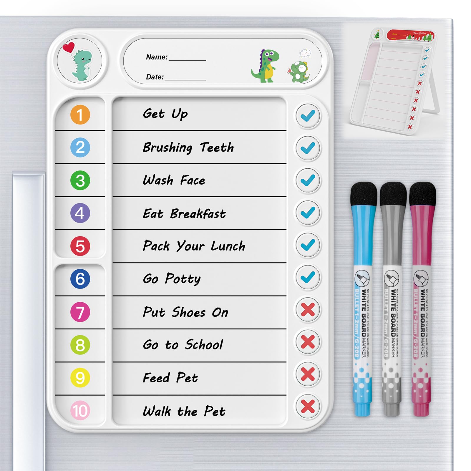 Pizarra magnética para niños, lista de tareas para ADHD Planificador diario de fácil comprobación, lista de tareas con soporte para nevera/escritorio/casa/escuela, borrable