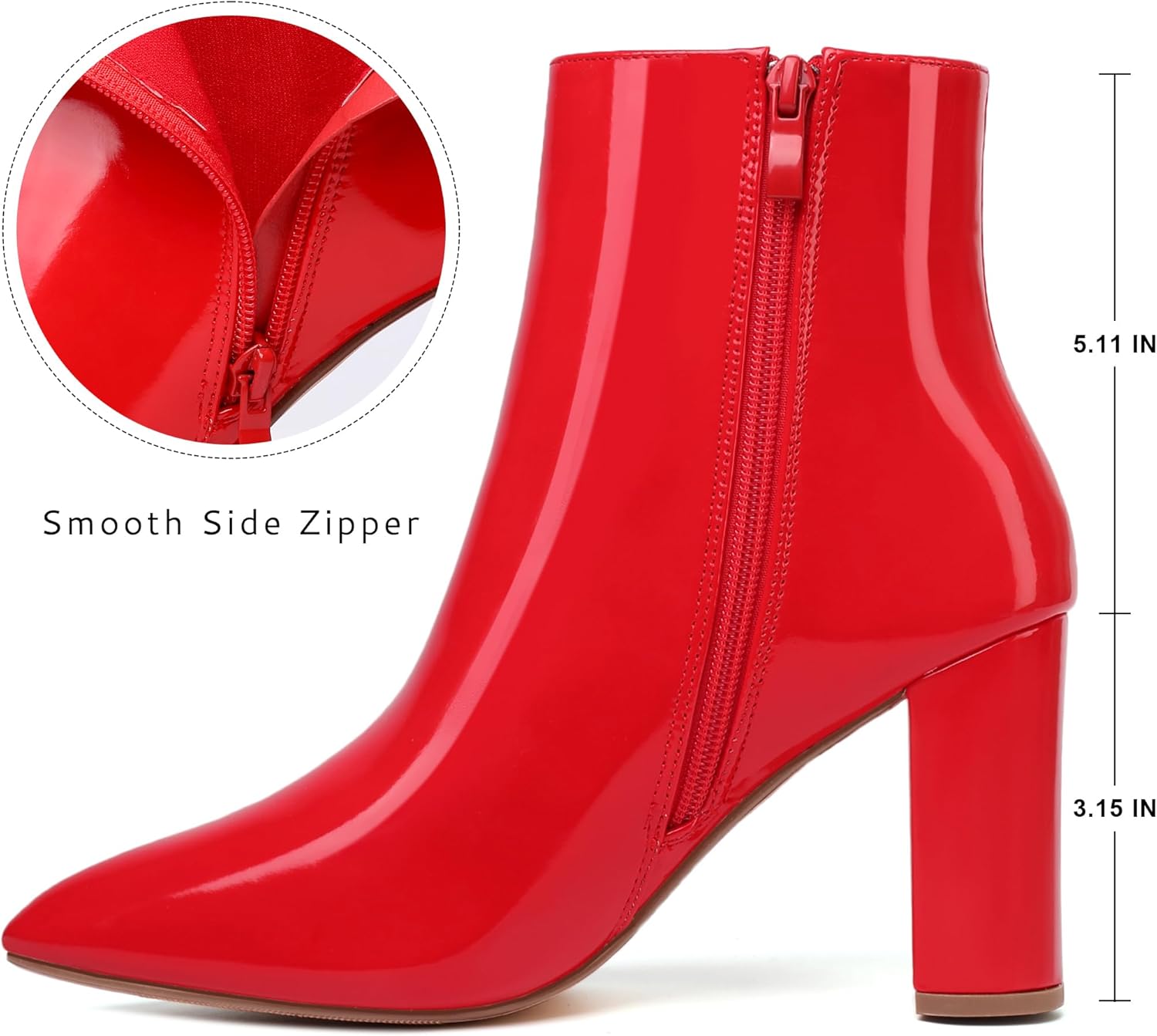 Jiu du Ankle Boots for Women Chunky Heel GoGo Boots Pointed Toe Side Zipper Dressy Go Go Short Booties