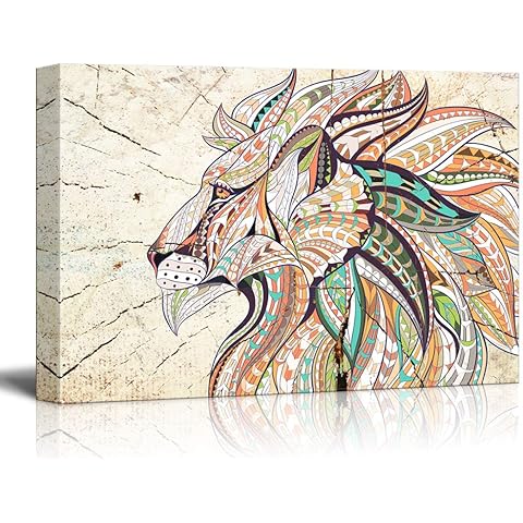 wall26 - Canvas Wall Art - Abstract Colorful Lion Head on Wood Effect Background - Giclee Print Gallery Wrap Modern Home Art Ready to Hang - 16x24 inches