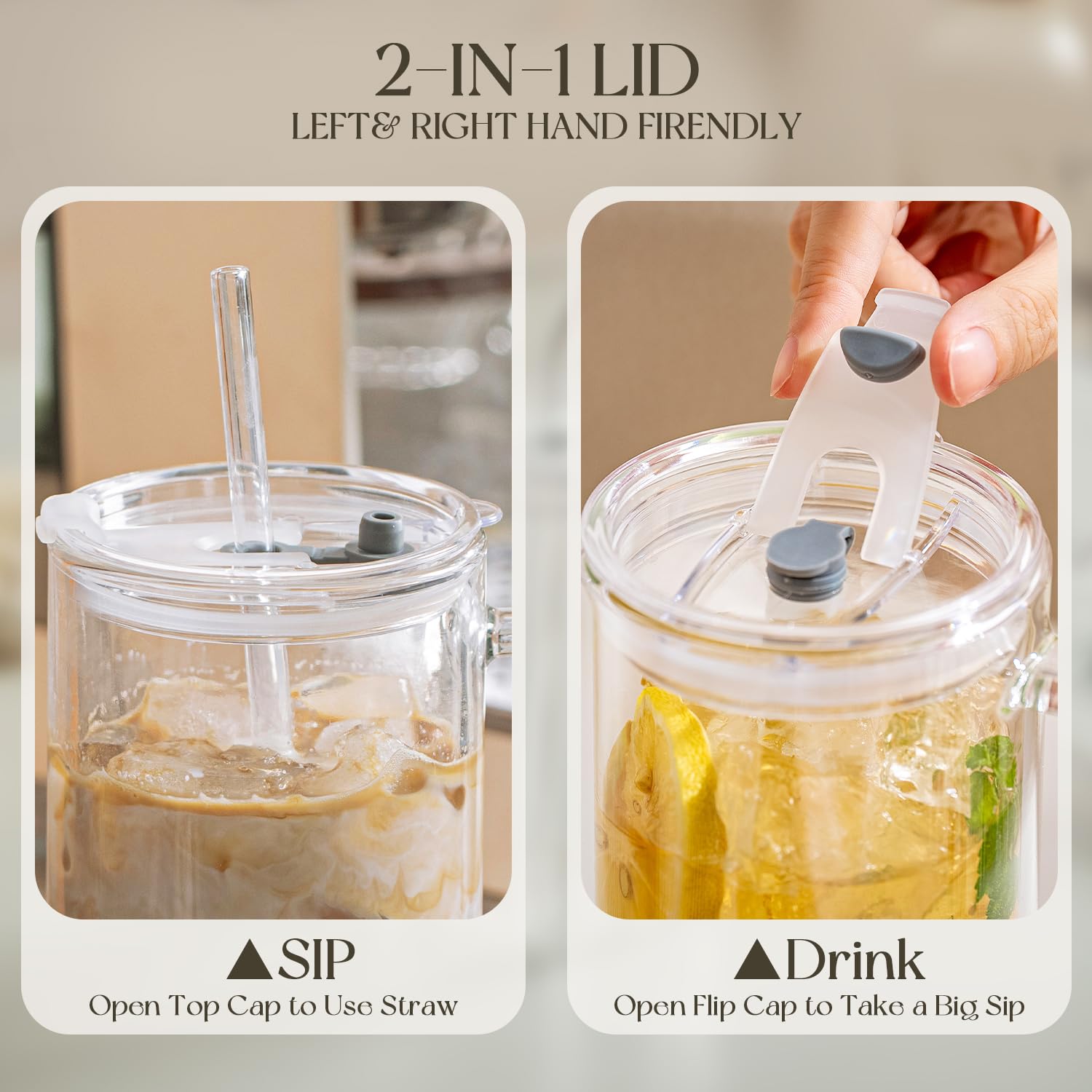 Kit 4 Copos Vidro LUXULISH 680ml - Tampas Bambu E Canudos Inox