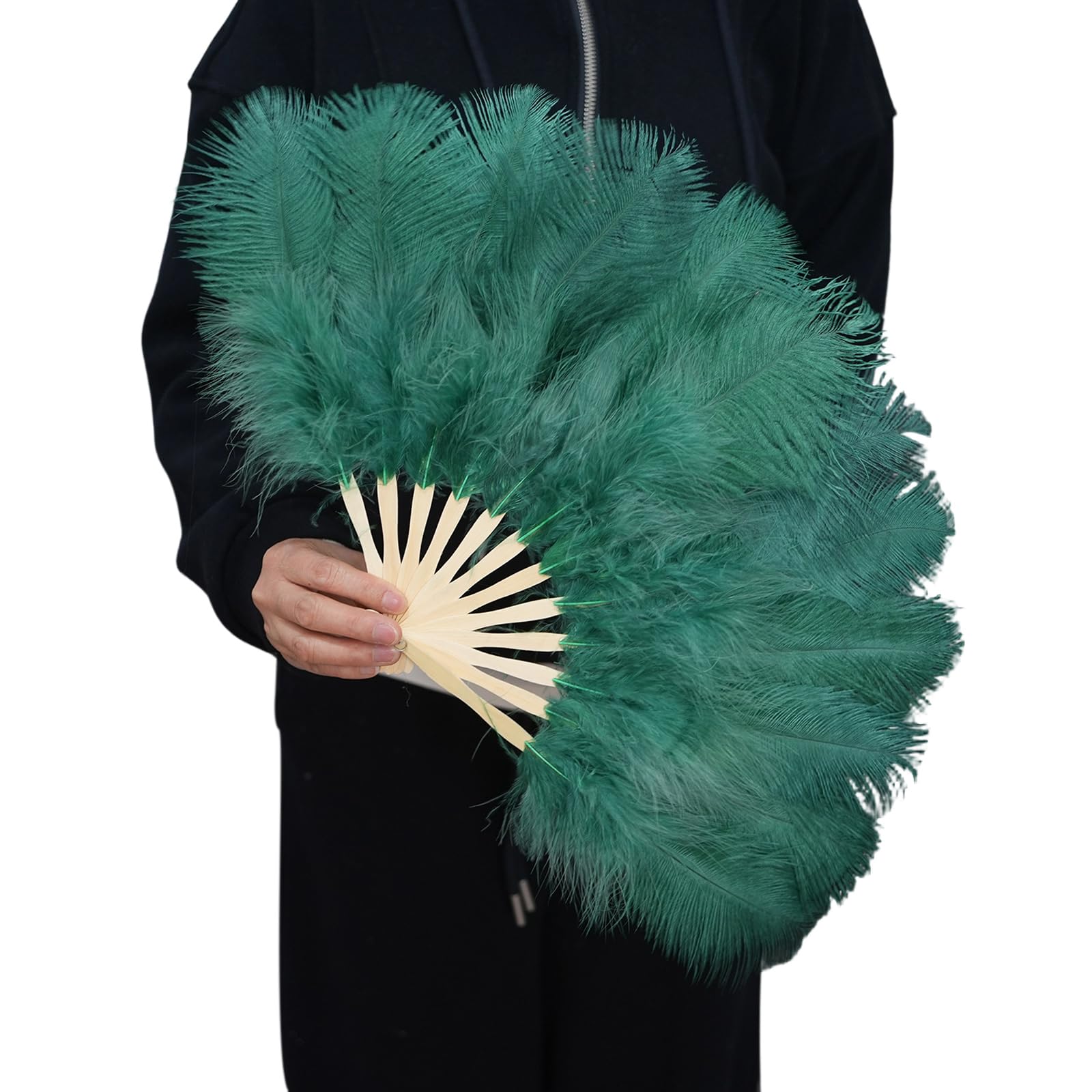 Stage Show Plume Fan 30cm / 11.8in Folding Handle Accessory for Dance Routines Photos Parties and Event Decor Plume Dance Accessory Folding Fan Theater Costume Wedding Photo Party Decor Stage