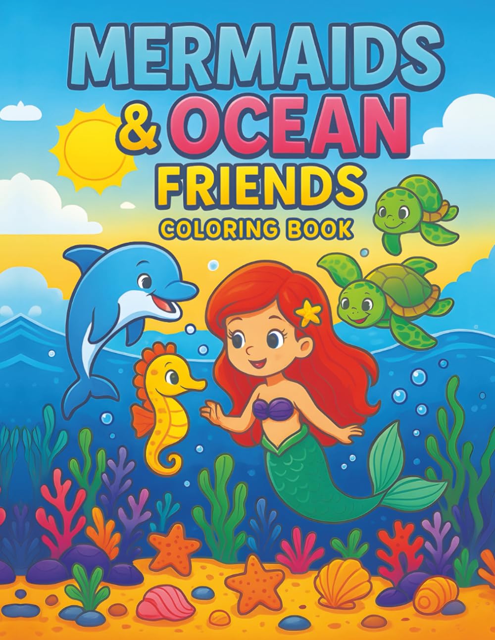 Mermaids & Ocean Friends Coloring Book: 40 Cute Under the Sea Designs for Ages 4–10