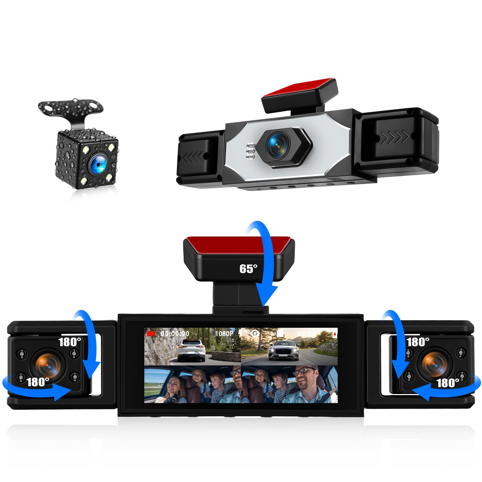 Cámara para Coche, 4 Canales Frontal Trasera Izquierda y Derecha 1080P HD, Protección Integral de 360°, Grabación de vídeo de Seguridad para Coche, Visión Nocturna, Grabación en Bucle