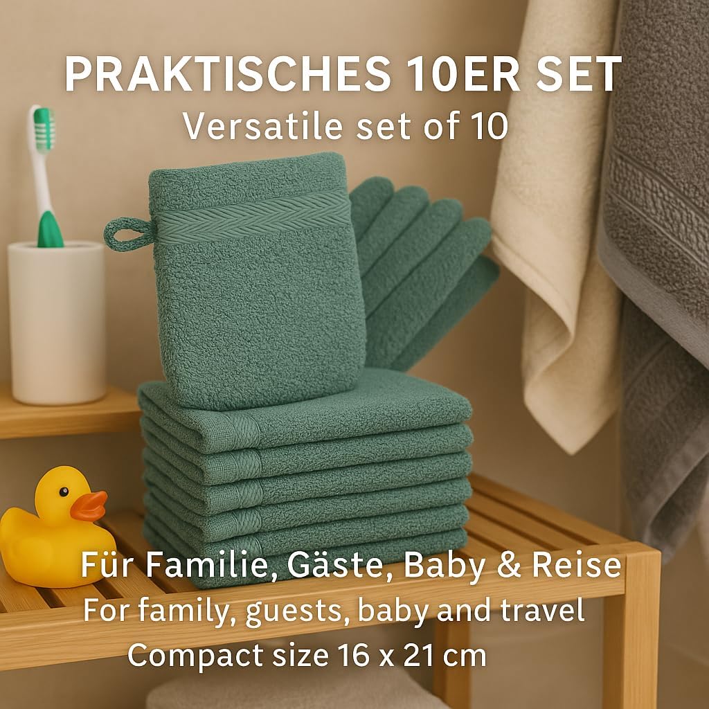 Betz 10 Piece Wash Mitt Set Premium 100% Cotton 10 Wash Mitts Color fir-Tree Green