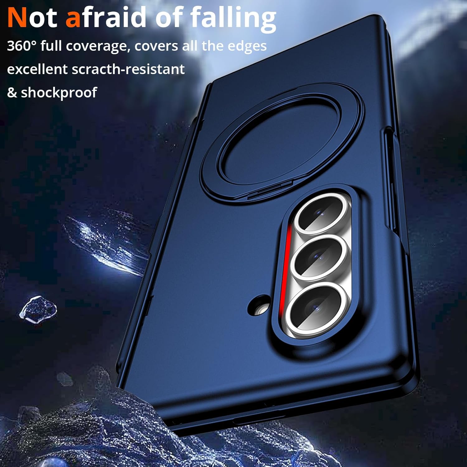 for Samsung Galaxy Z Fold 6 Case with S Pen Holder & Stylus, Magnetic Rotating Ring Stand Compatible Magsafe Screen Protector Hinge Cover Full Coverage Protective Case for Z Fold 6 Blue