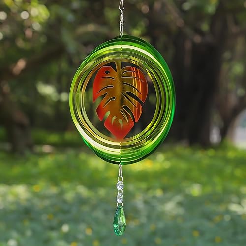 Miniatura 4 de Molinillos de viento de hoja de acero inoxidable 3D para patio, decoración de jardín, esculturas de metal, esculturas de metal Monstera Kinetic Wind