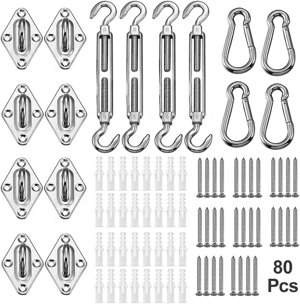 Shade Sail Hardware Kit 6 inch for Triangle Rectangle Sun Shade Sail Installation, 304 Grade Stainless for Garden Outdoors, 80 Pcs