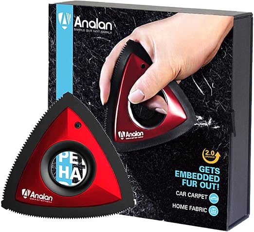 Analan Mini Pet Hair Remover, Triangle Design for Car Interior, Auto Detailing, Carpet, Couch, Furniture, Multi-Color (Ruby Red)
