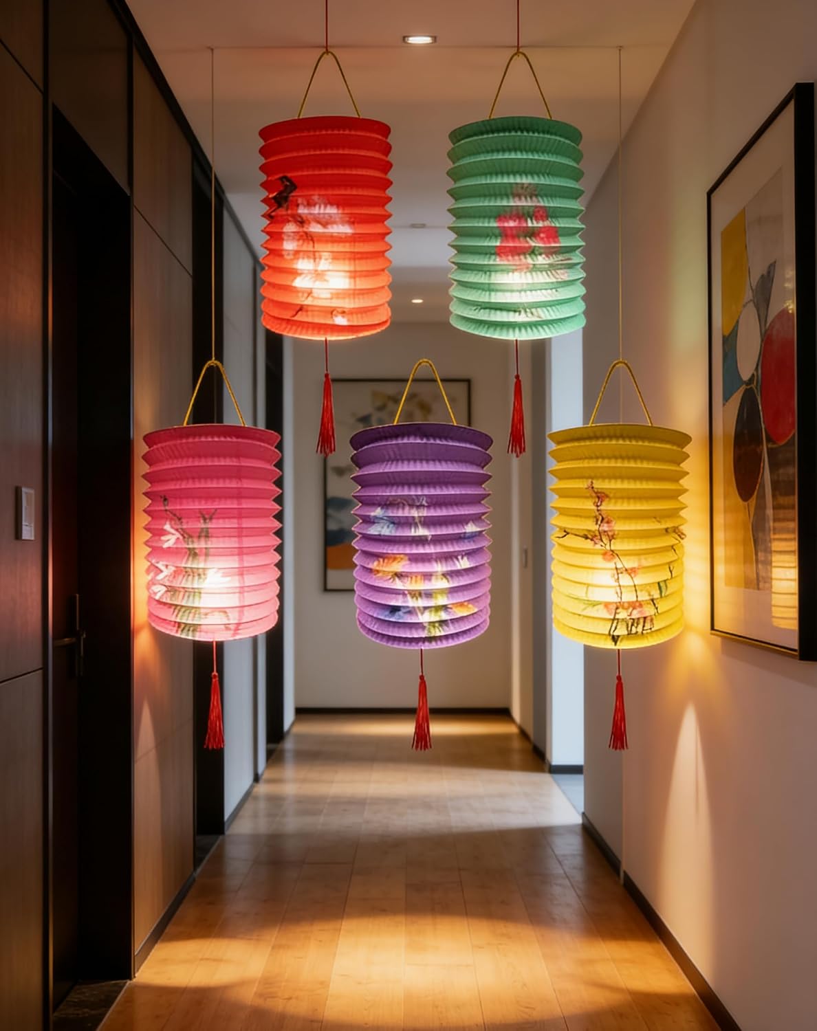 10PCS Paper Lanterns with LED Lights Japanese Chinese New Year'eve Spring Festival Lantern 6.3inches, Hanging Lighting Lanterns for Mid Autumn Dinner Birthday Party Valentines Day Decoration