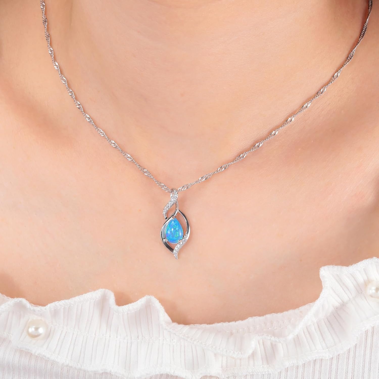 CiNily Opal Necklace for Women Teen, Silver Plated Dainty Pendant Necklace Gemstone Necklaces Opal Jewelry Gifts - Image 2