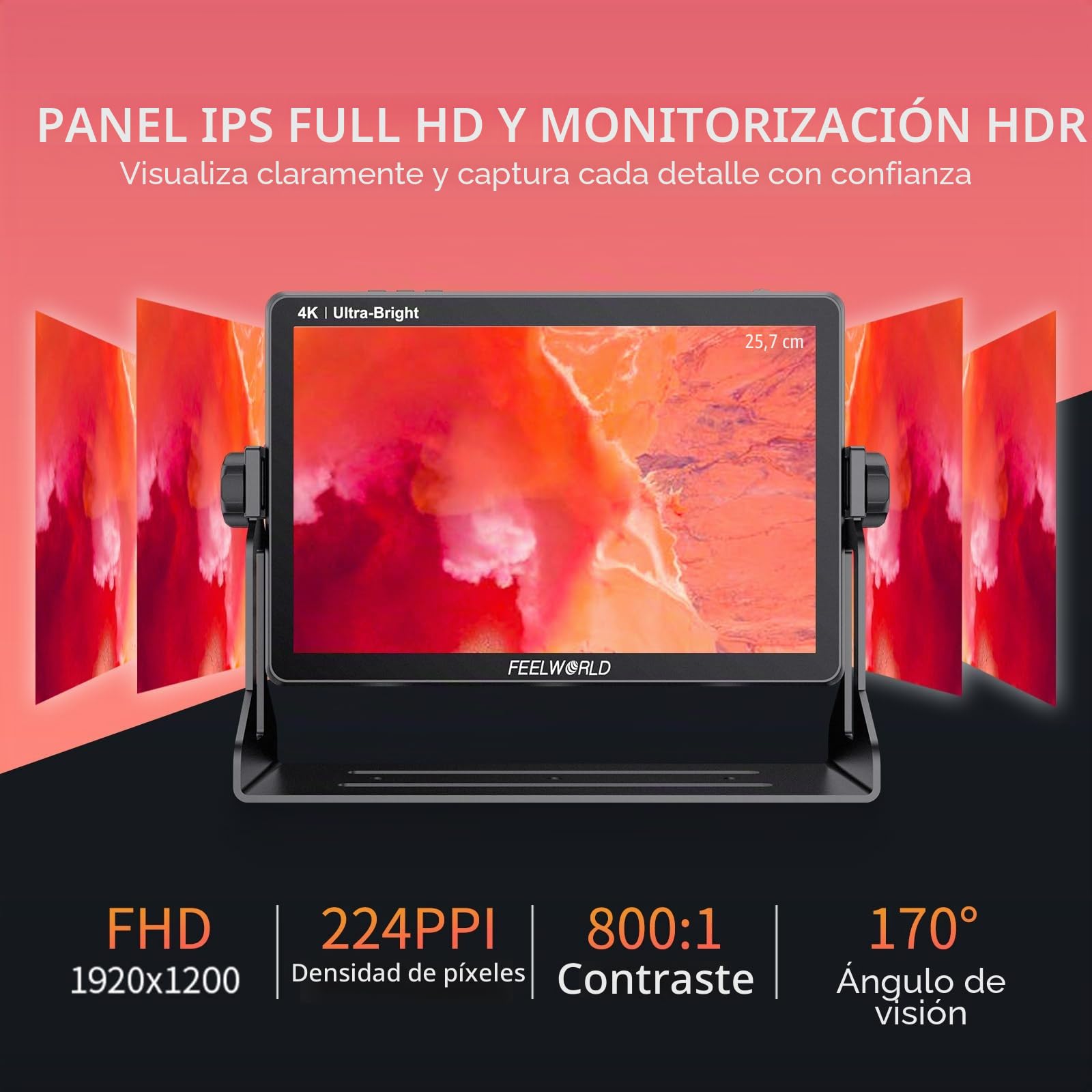 FEELWORLD LUT11H - Monitor DSLR de campo ultrabrillante de 10.1 pulgadas de 2000 nits, con pantalla táctil, forma de onda, LUT F970, kit de instalación y alimentación, salida de entrada HDMI