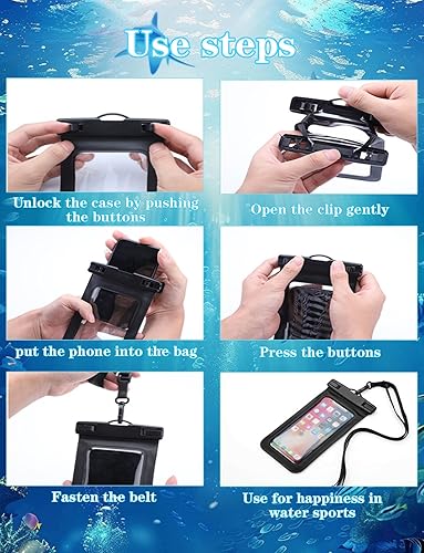 Vista 7 de Paquete de 4 bolsas impermeables universales multicolor de hasta 8.3 pulgadas, bolsa seca para teléfono grande, nivel de protección: IP68, deportes