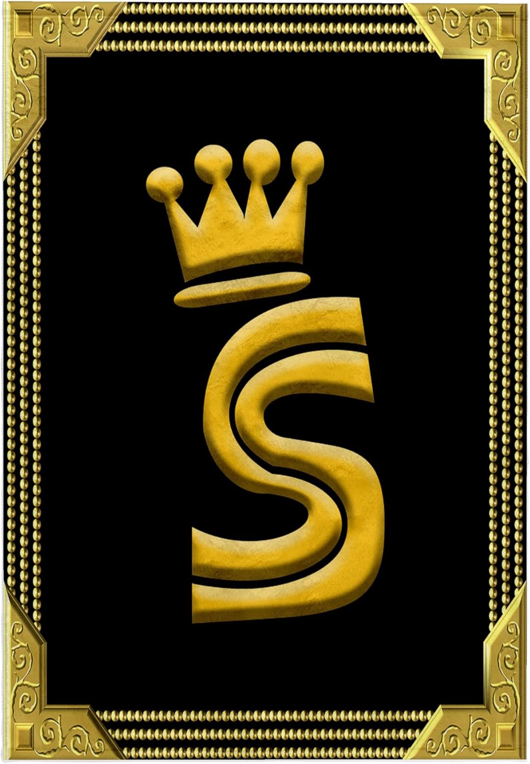 3dRose King, Queen Crown, Rich Frame. Yellow on Black. Stunning Letter S 22x30 Bath Hand Pool Towel