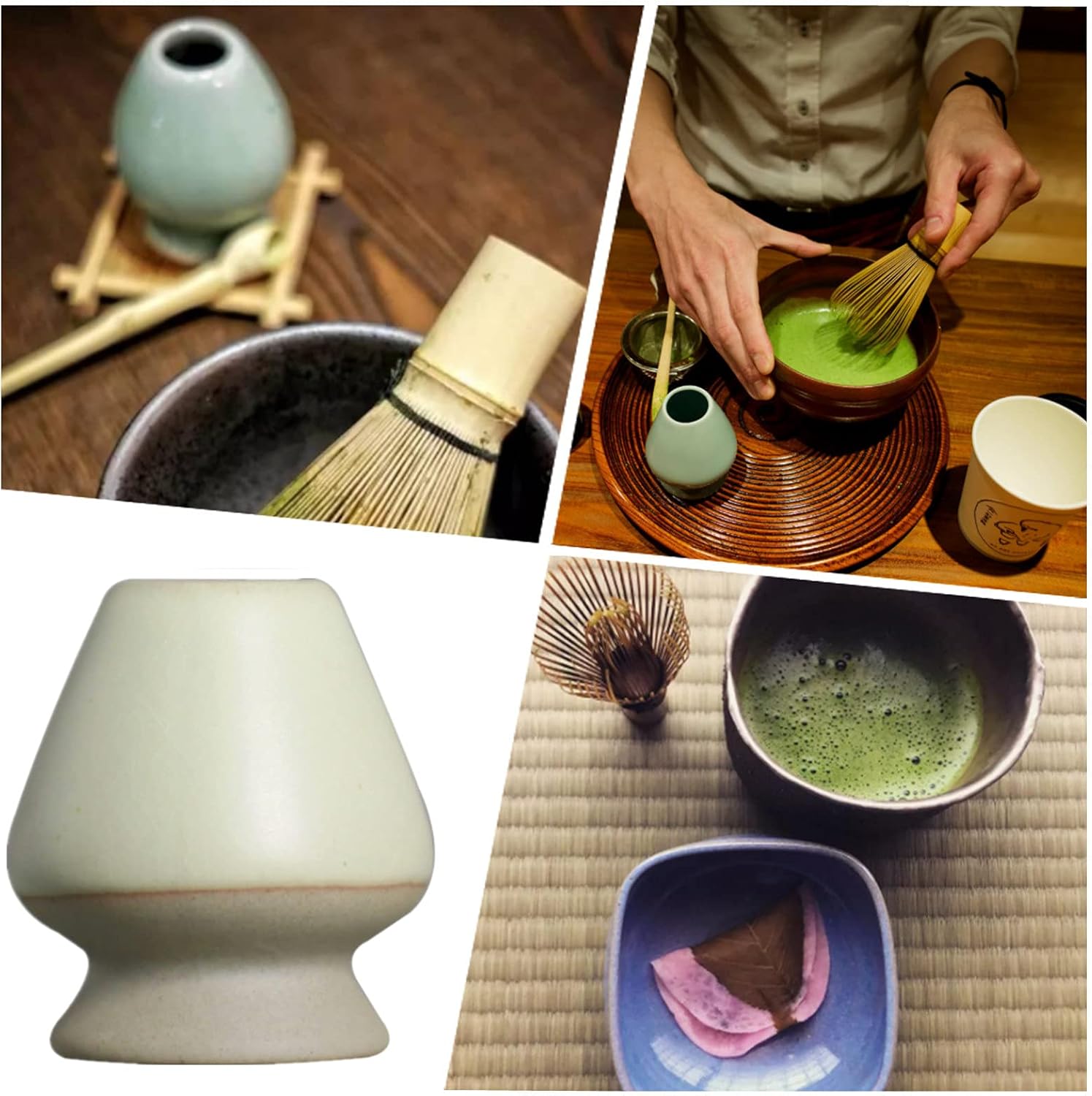 Matcha Tea Whisk Holder Ceramic Holder for Bamboo Matcha Chasen fit for Matcha Chasen Tea Set Accessories (Light Green)