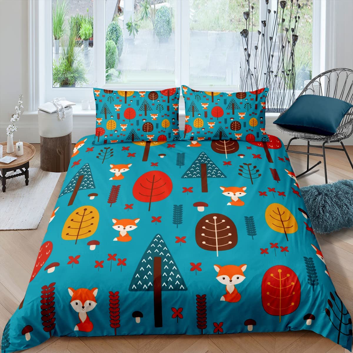 Copripiumino Singolo 140x200 Per Bambini Con Volpe E Animali Del Bosco, Set In Microfibra Con Federa 65x65, Morbido E Traspirante - 2