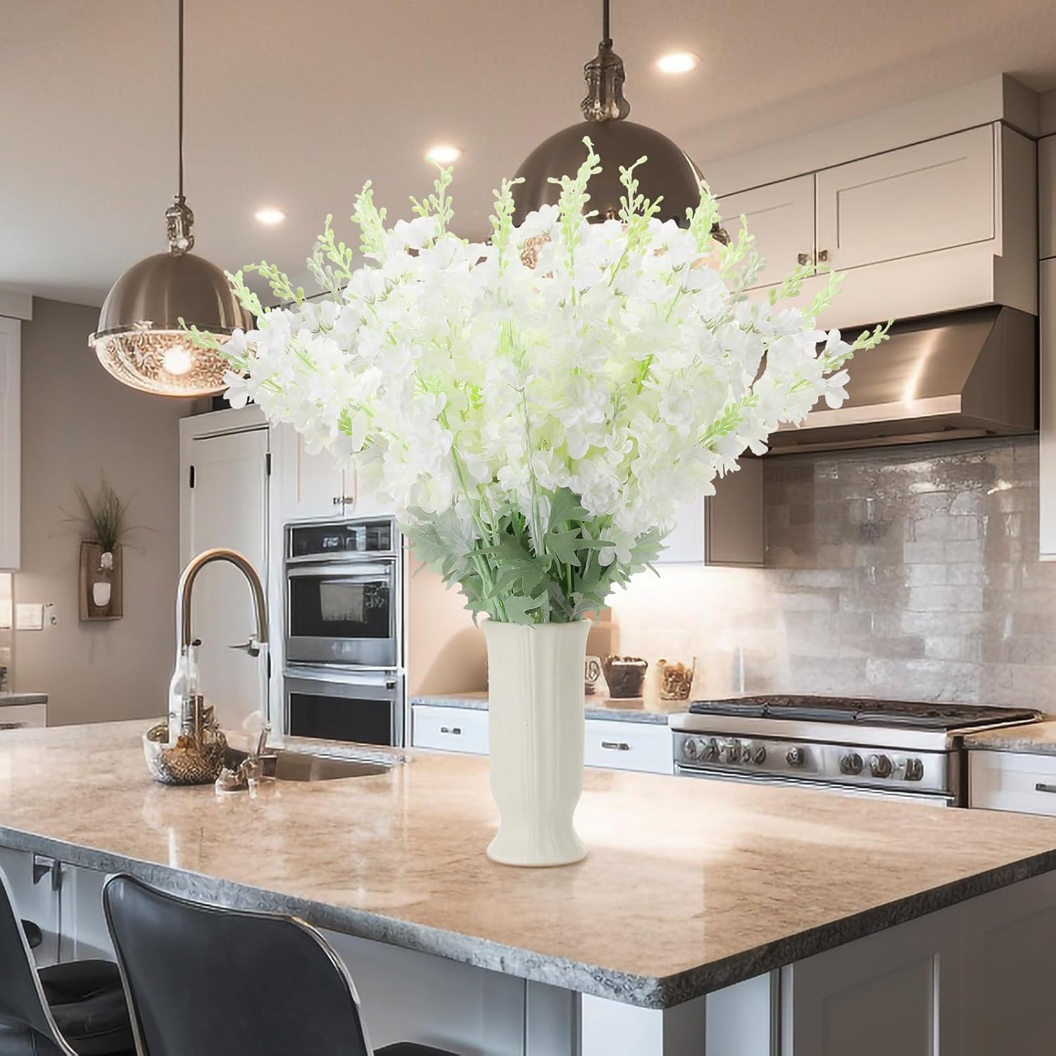 50 Pcs Delphinium Artificial Flower 35.4'' Long Larkspur Stem Silk Fake Faux Flowers Bulk for Tall Vase Floral Arrangements Home Centerpiece Table Wedding Decor (White) - Image 6